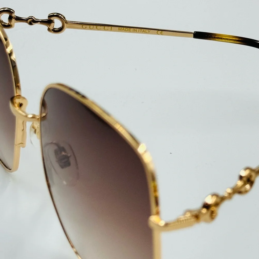🆕 GUCCI 🧿 NWOT GG0879S 002 Gold Horsebit Sunglasses with Brown Gradient Lens - Picture 8 of 16